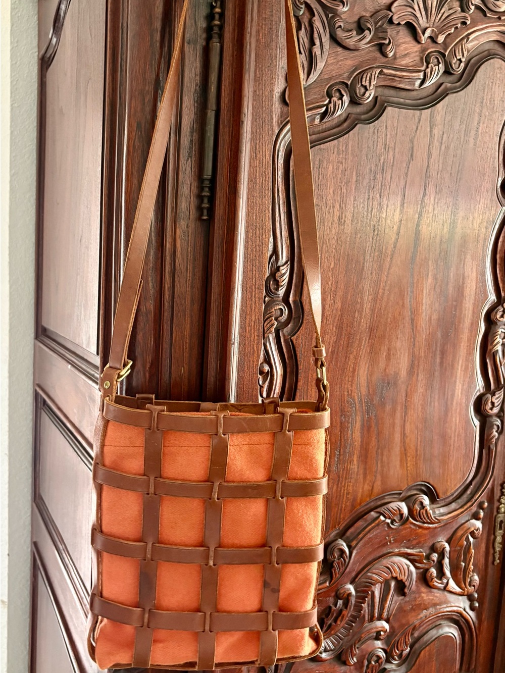 Just Campagne Woven Leather Lattice Shoulder Bag in Orange